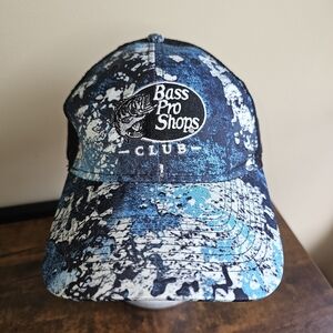 Bass Pro Shops Trucker Cap Hat Club Blue Water Camo Mesh Snapback Adjustable New